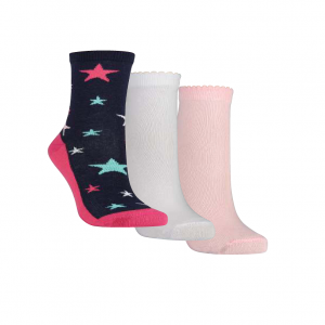 Meia Cano Médio Kids - Kit com 3 pares (Estrelinha/Branca/Rosa)