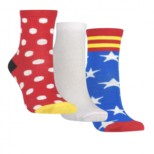 Meia Cano Médio Kids - Kit com 3 pares (Verm. Bolas brancas/Branca/Estrelas fnd Royal)