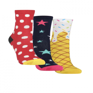 Meia Cano Médio Kids - Kit com 3 pares (Verm. Bolas Brancas/ Estrelinha / Casquinha)