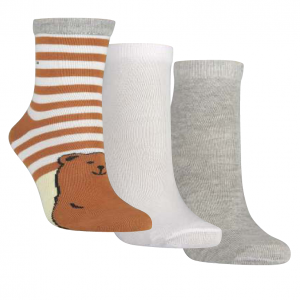 Meia Cano Médio Kids - Kit com 3 pares (Ursinho/Branca/Mescla)