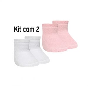 Meia Baby Soft - Kit com 2 Pares (Branca/Rosa Bebê)