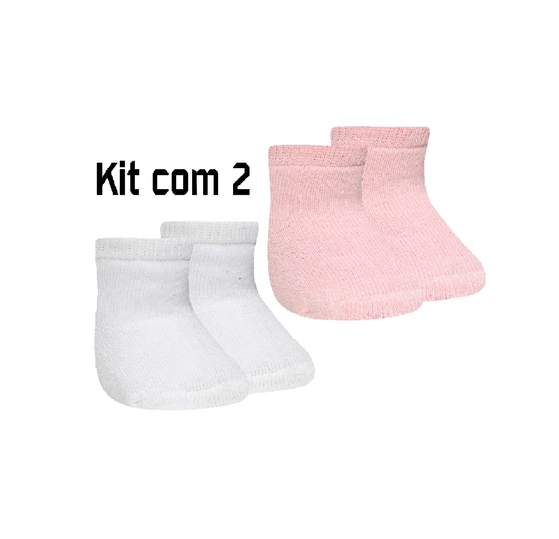 Kit 2 Conj. de Meias Bebê Fem. Branca Sorvetinho e Pink