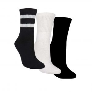 Meia Sport - Kit com 3 pares (Preta C/Listras Branca/Inteira Preta /Inteira Branca)