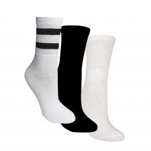 Meia Sport - Kit com 3 pares (Branca C/Listras Preta/ Inteira Preta/Inteira Branca)