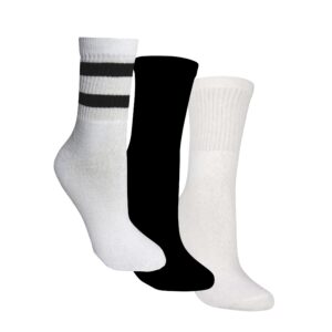 Meia Sport - Kit com 3 pares (Branca C/Listras Preta/ Inteira Preta/Inteira Branca)