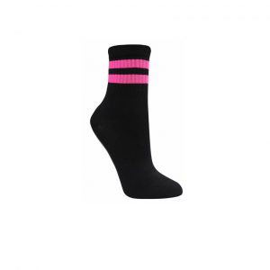 Meia Cano Médio Canelado - Black Listras Rosa Neon